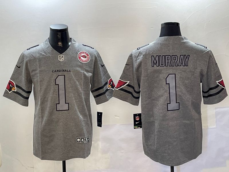 Men Arizona Cardinals 1 Murray Grey Throwback 2024 Nike Limited NFL Jersey style 2